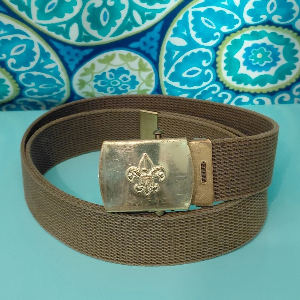 Vintage Boy Scouts of America BSA Canvas Web Belt Solid Brass Buckle Tan 42.5